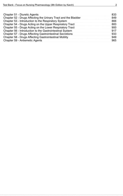Test Bank Focus on Nursing Pharmacology 8th Edition by Karch